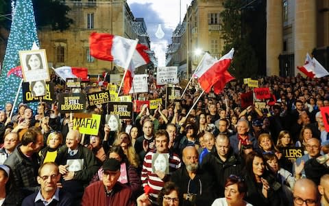 A protest calling for justice for the murdered journalist in the capital, Valletta, on Sunday December 11 - Credit: AP