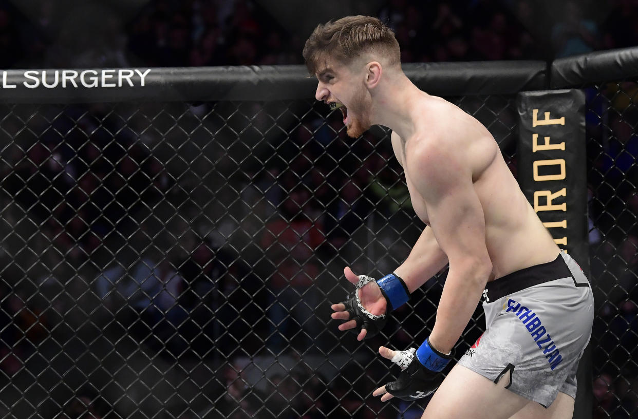 NEW YORK, NEW YORK - NOVEMBER 02:  Edmen Shahbazyan of the United States celebrates victory against Brad Tavares of the United States during UFC 244 at Madison Square Garden on November 02, 2019 in New York City. (Photo by Steven Ryan/Getty Images)