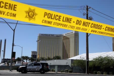 The site of the Route 91 music festival mass shooting is seen outside the Mandalay Bay Resort and Casino in Las Vegas, Nevada, U.S. October 2, 2017. REUTERS/Lucy Nicholson