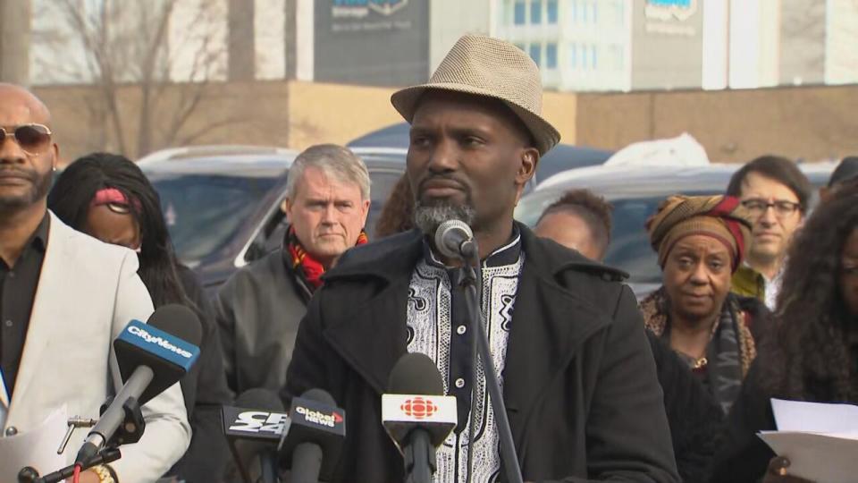 Pastor Eddie Jjumba, along with other leaders from African Canadian groups, spoke at a news conference in Mississauga Friday. He said sheltering asylum seekers is a national issue, but the response has been lacking.
