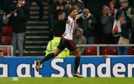 Football Soccer - Sunderland v Aston Villa - Barclays Premier League - Stadium of Light - 2/1/16 Patrick van Aanholt celebrates scoring the first goal for Sunderland Mandatory Credit: Action Images / Lee Smith Livepic