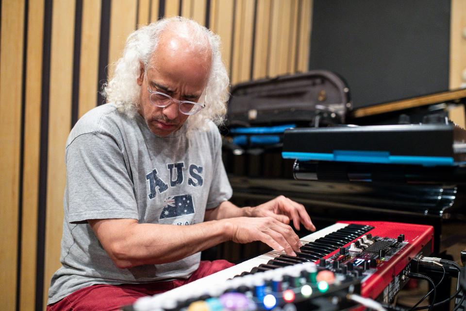 Luis Resto rehearses with Don Was and the Pan-Detroit Ensemble at Rust Belt Studios in Royal Oak on Friday, May 17, 2024.