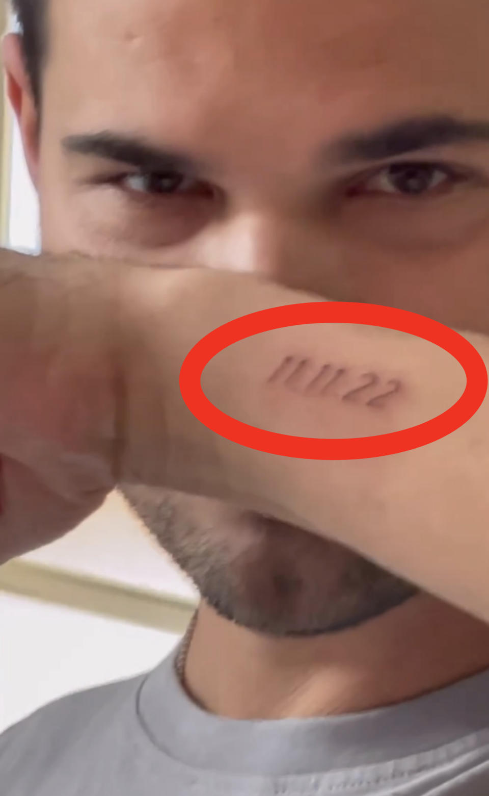 Closeup of Taylor Lautner's tattoo