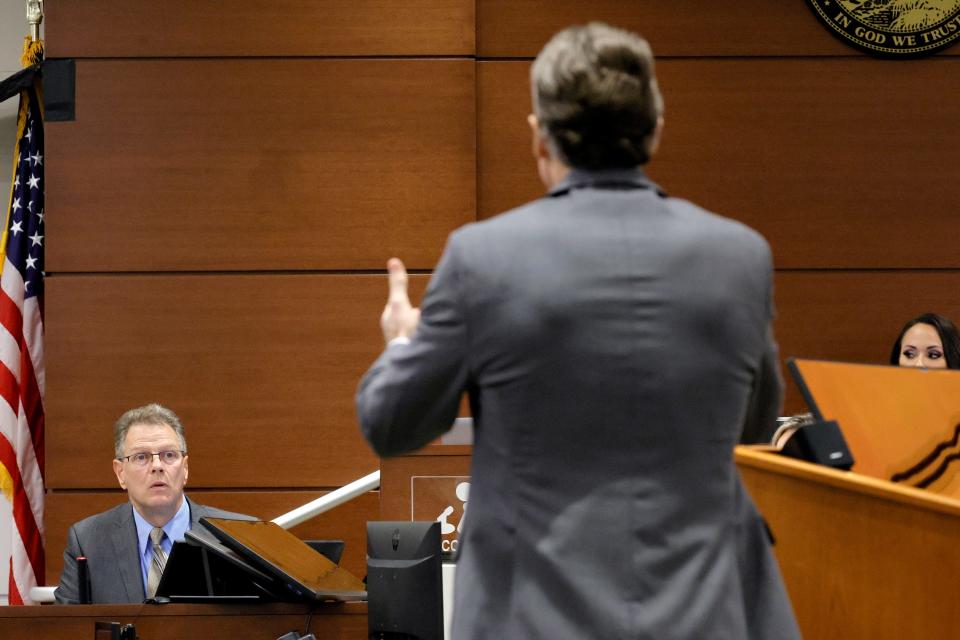 Capital defense attorney Casey Secor questions clinical neuropsychologist Dr. Robert L. Denney during the penalty phase of the trial of Marjory Stoneman Douglas High School shooter Nikolas Cruz at the Broward County Courthouse in Fort Lauderdale on Thursday, Oct. 6, 2022. Cruz previously plead guilty to all 17 counts of premeditated murder and 17 counts of attempted murder in the 2018 shootings. (Amy Beth Bennett/South Florida Sun Sentinel via AP, Pool)