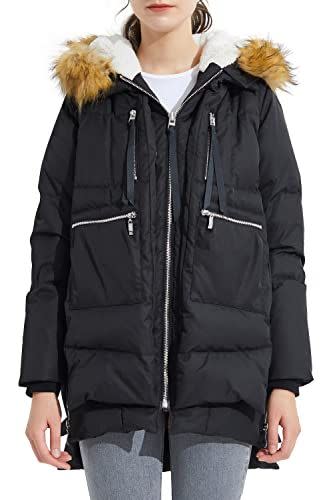 8) Down Jacket Winter Hooded Coat with Faux-Fur Trim