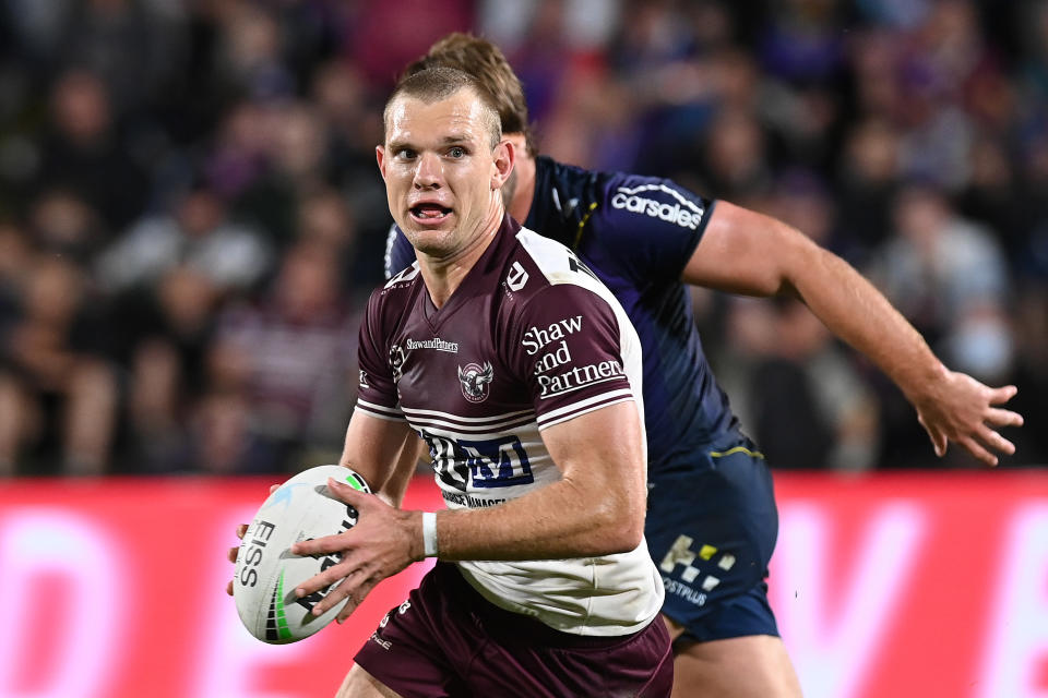 Tom Trbojevic (pictured) is tackled during an NRL match.