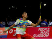Badminton - Badminton World Championships - Glasgow, Britain - August 21, 2017 China's Lin Dan in action against Scotland's Kieran Merrilees REUTERS/Russell Cheyne