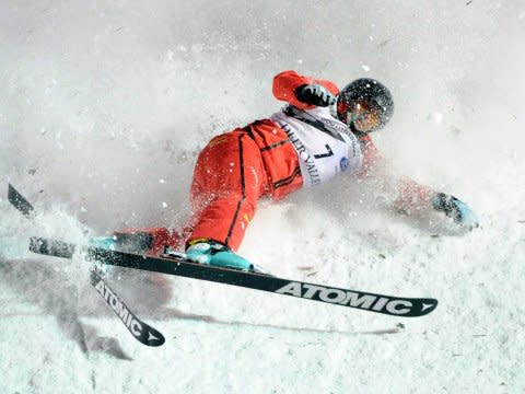 swiss skiier falling