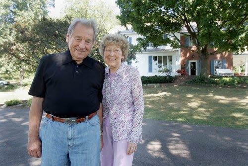 U.S. Rep. Ralph Regula R-Navarre, who is leaving congress after 36 years, and his wife Mary posed together at their farm on Wednesday, Aug. 20, 2008, in Navarre, Ohio. (Lew Stamp/Akron Beacon Journal)