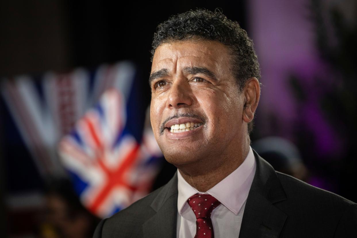 Chris Kamara poses for photographer upon arrival at the Pride of Britain Awards on Saturday, Oct. 30, 2021 in London. (Photo by Vianney Le Caer/Invision/AP)