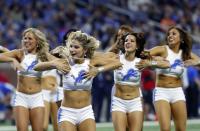 <p>The Detroit Lions cheerleaders perform during the second half of an NFL football game against the Los Angeles Rams, Sunday, Oct. 16, 2016, in Detroit. (AP Photo/Paul Sancya) </p>