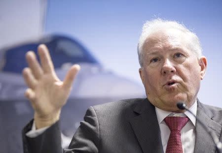 US Defense Acquisition Chief Frank Kendall speaks to journalists at a news conference at the 2014 Farnborough International Airshow in Farnborough, southern England July 14, 2014. REUTERS/Kieran Doherty