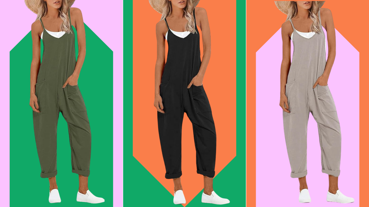 Muchpow Women's V Neck Sleeveless Jumpsuits Spaghetti Straps Harem Long Pants Overalls With Pockets. Amazon reviewers say this jumpsuit is 