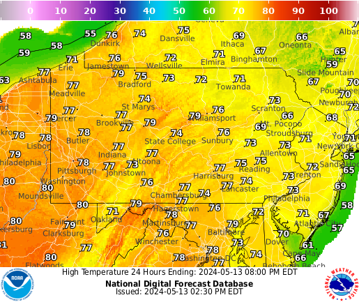Temperatures should be seasonal across the Delaware Valley on Tuesday, May 14, but cloudy conditions and the threat of rain will persist at least through Thursday.