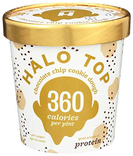 Halo Top Chocolate Chip Cookie Dough Light Ice Cream, 16 Fluid Ounce -- 8 per case.