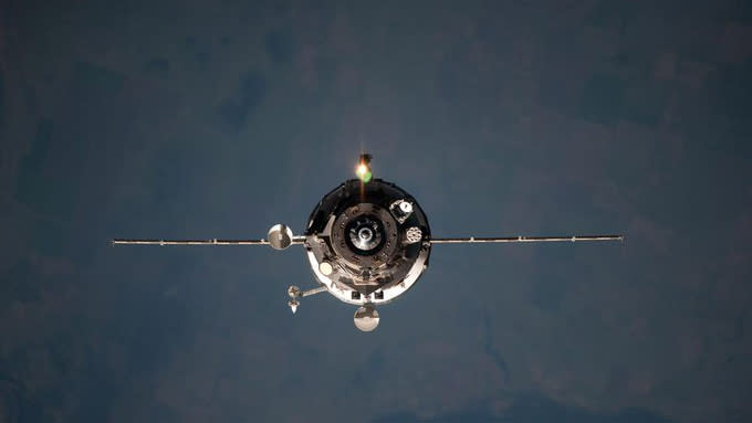  Russia's Progress cargo ship approaching the International Space Station. 