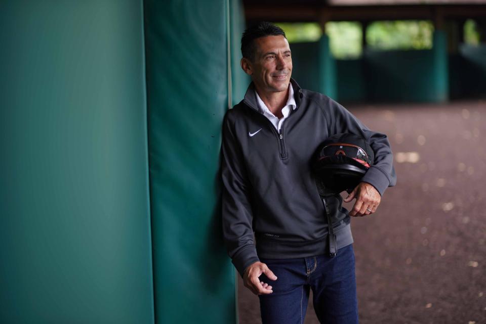 Jockey Mario Pino, born and raised in Delaware, is shown here before returning to ride at Delaware Park in 2018.