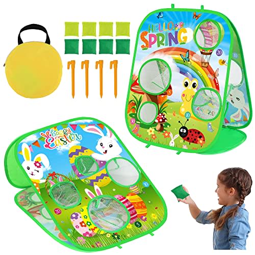 Spring Easter Bean Bag Toss Games for Kids, Easter Games Outdoor Activities for Family Easter Toys Easter Gifts for Girls Toddlers Teens Boys Easter Party Games Outdoor Games for Kids Ages 4 5 6 7 8