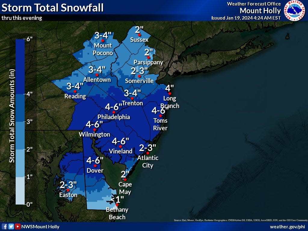 National Weather Service in Mount Holly is calling for up to 6 inches of snow to fall on Bucks County and the Delaware Valley on Friday, Jan. 19.