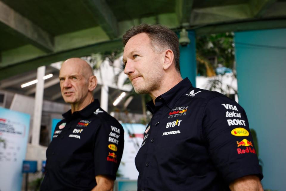 Christian Horner was pictured with Adrian Newey in Miami on Friday (Getty Images)