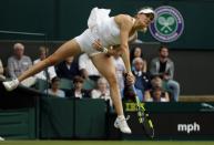 <p>Eugenie Bouchard of Canada returns to Johanna Konta of Britain during their women’s singles match on day four of the Wimbledon Tennis Championships in London, Thursday, June 30, 2016. (AP Photo/Alastair Grant)</p>