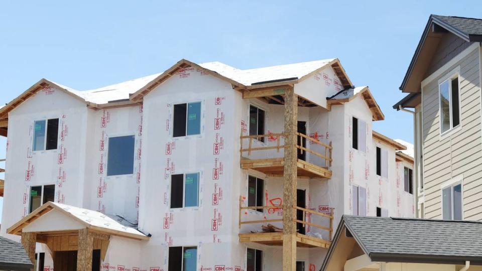 An apartment building is under construction at the Southridge Apartments in Meridian, 1691 S. Grand Fork Way.