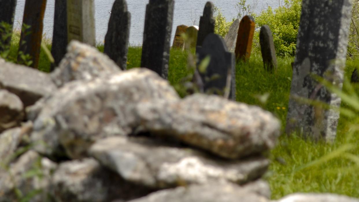 view to pemaquid harbor, maine from the historic colonial pemaquid cemetery