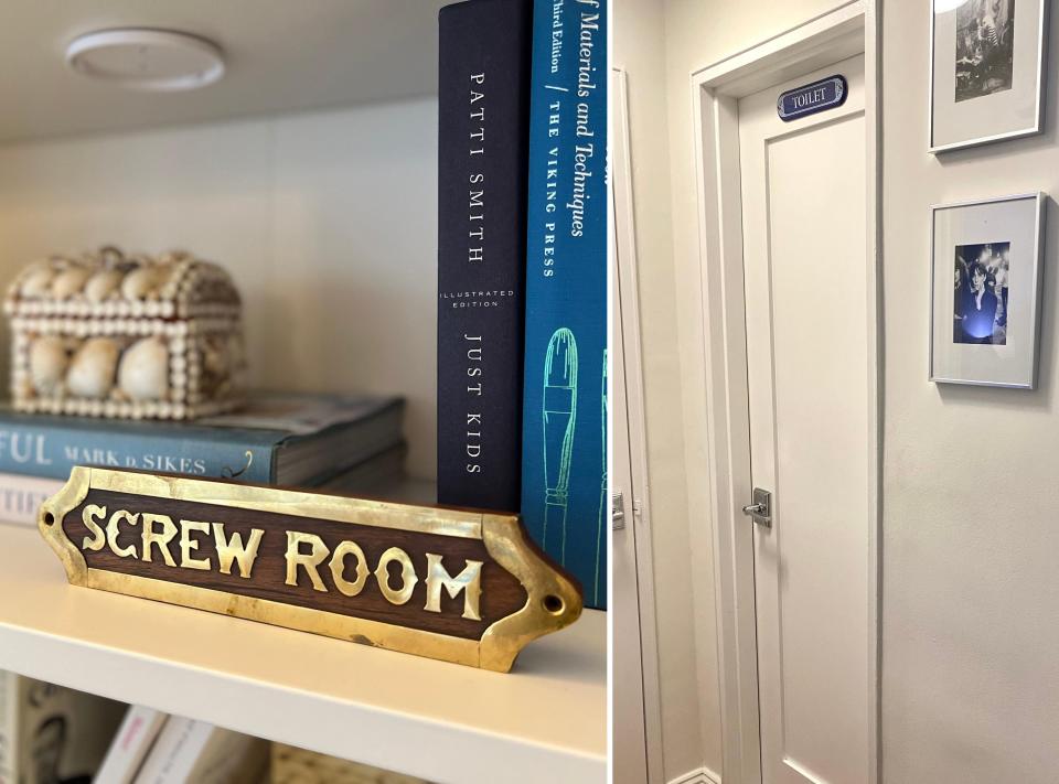 Signs reading &quot;Screw Room&quot; and &quot;toilet&quot; in TikToker Clare Mclaughlin&#39;s home.