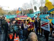 Pro-independence demonstrators gather before the La Liga Barcelona v Real Madrid match in Barcelona