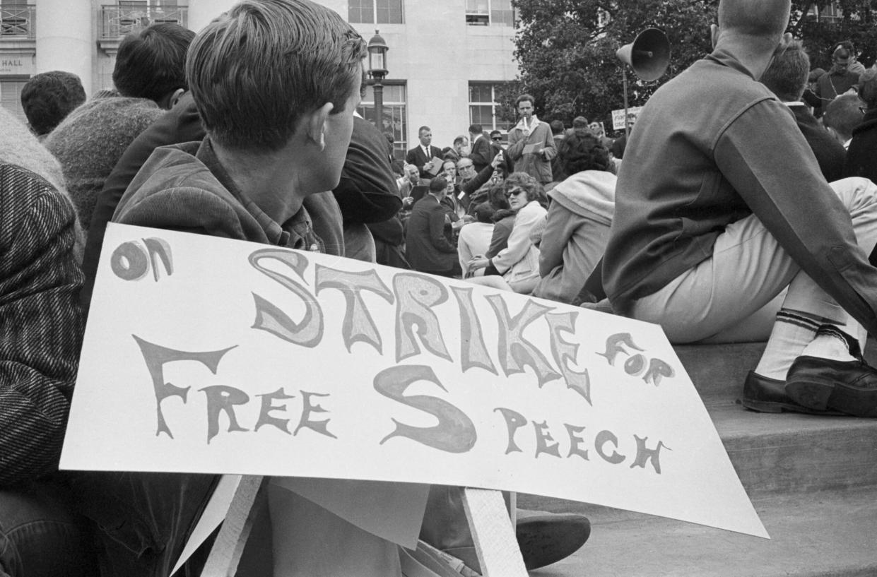 A different era. Free Speech Movement header Mario Savio addresses students at UC Berkeley in 1964. (Credit: Bettmann/CORBIS/Bettmann Archive via Getty Images)