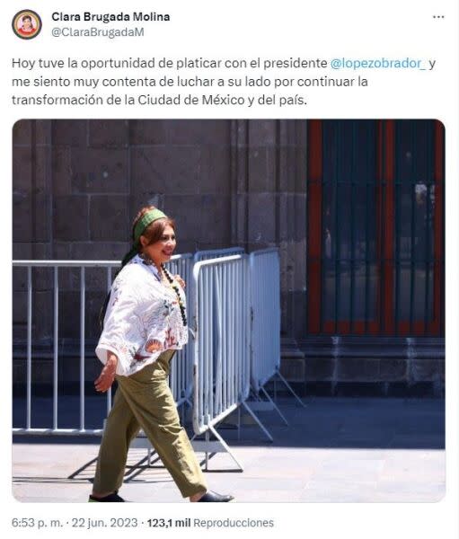 Tuit de Clara Brugada tras su reunión con AMLO