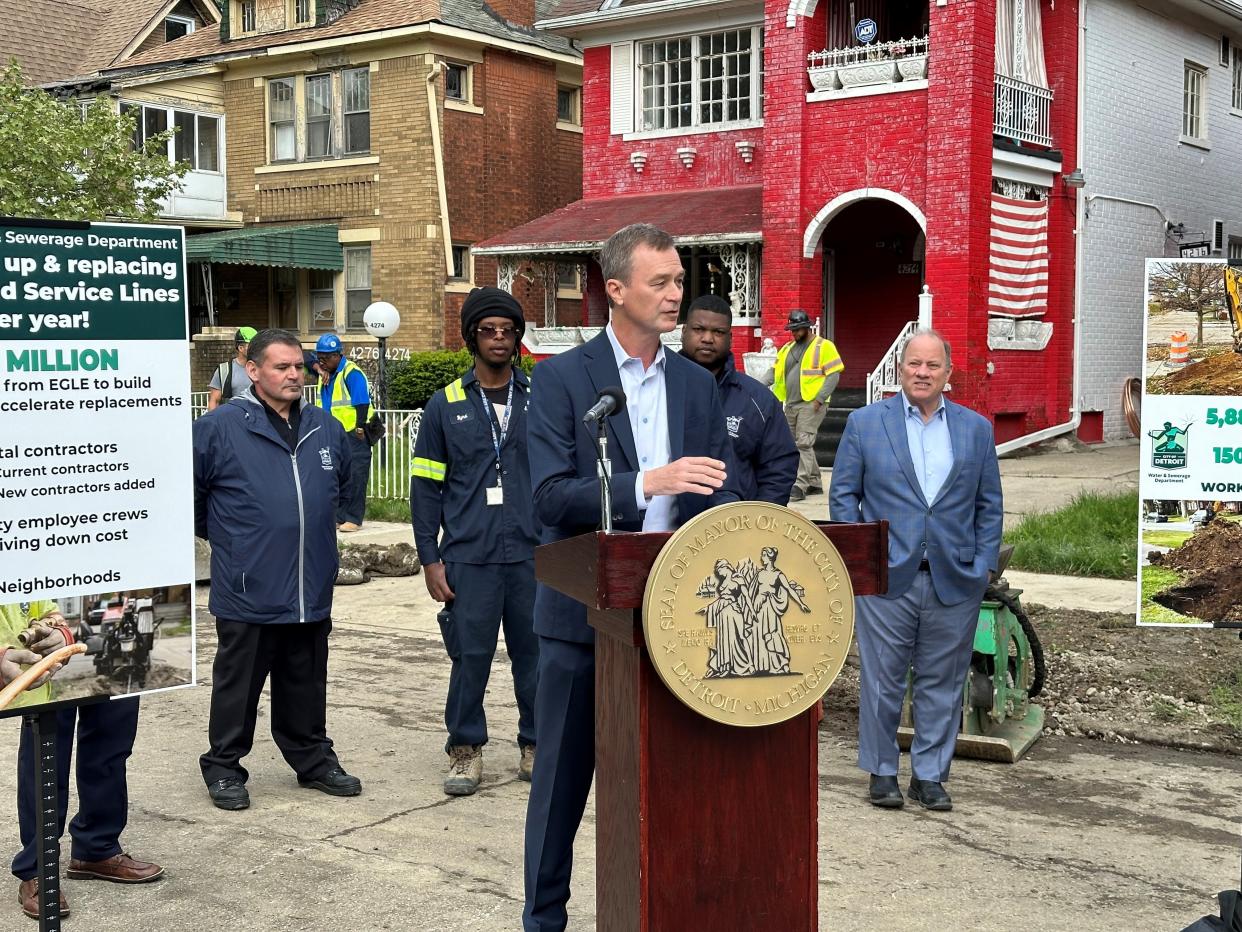 Phillip Roos, director of Michigan Department of Environment, Great Lakes and Energy, speaks about grants to fund water infrastructure projects on Friday, May 10 in Detroit's Russell Woods neighborhood.