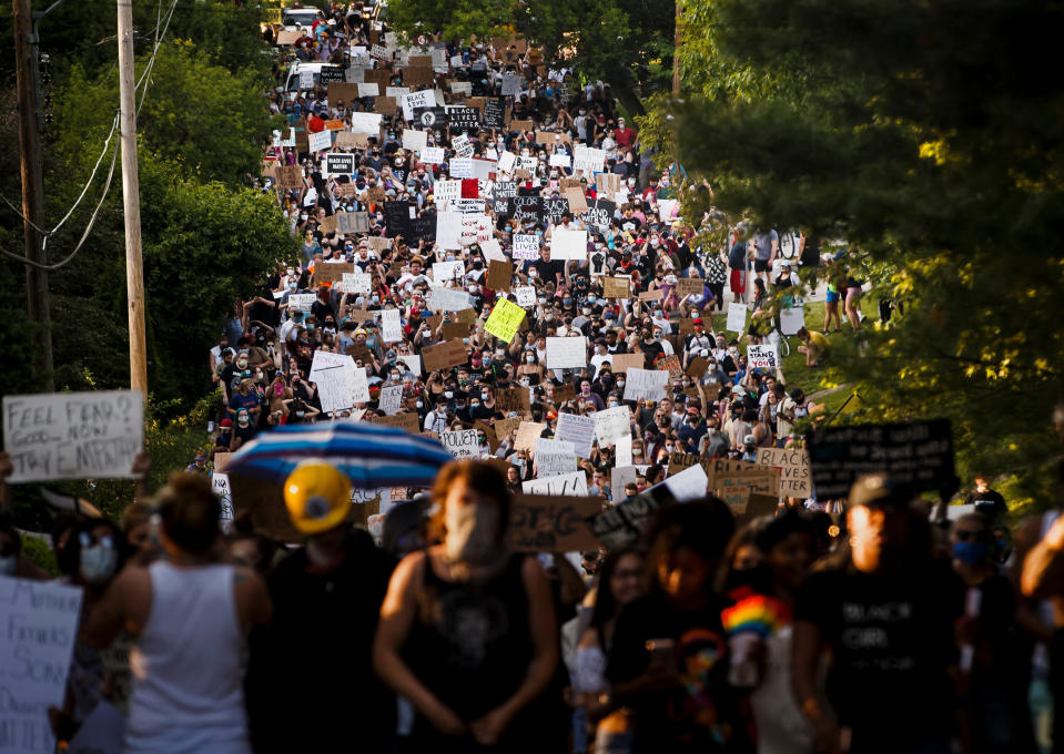 Image: Protesters walk to Des Moines Mayor Frank Cownie's house on June 3. (Brian Powers / The Register via USA-Today Network)