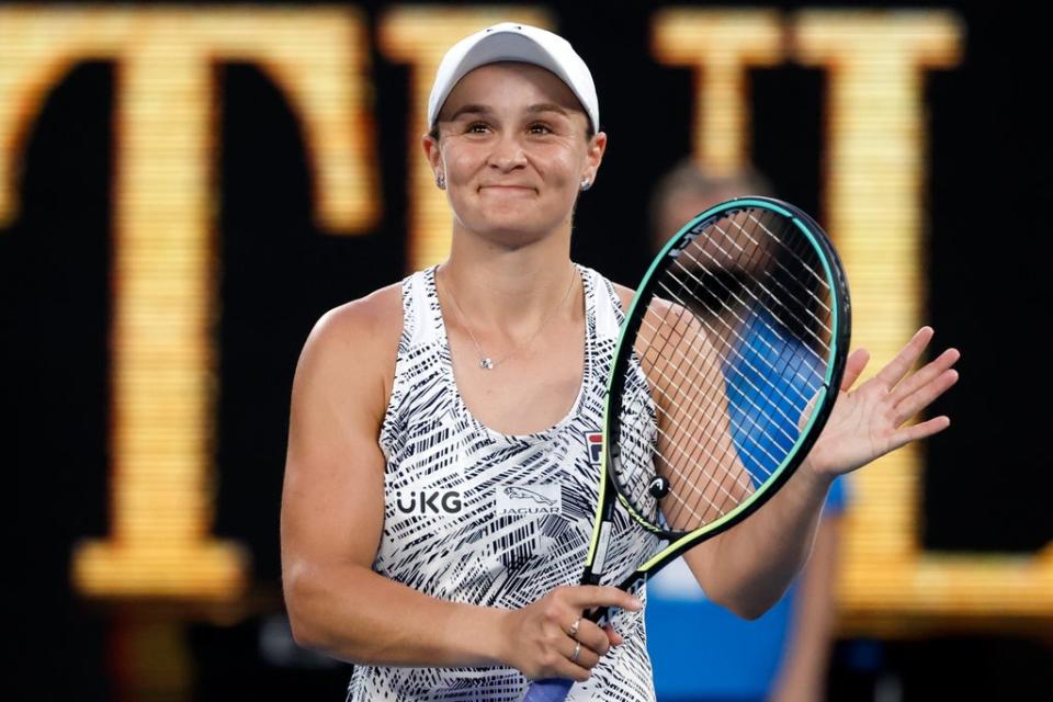 Ashleigh Barty is all smiles after beating Jessica Pegula (Hamish Blair/AP) (AP)