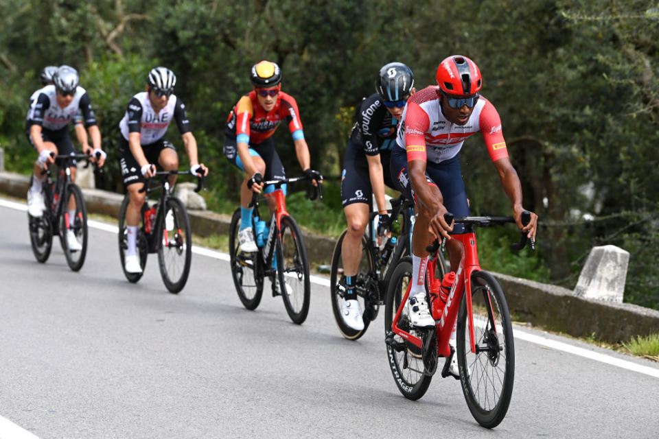 NAPLES ITALY  MAY 11 Amanuel Ghebreigzabhier of Eritrea and Team Trek  Segafredo competes during the 106th Giro dItalia 2023 Stage 6 a 162km stage from Naples to Naples  UCIWT  on May 11 2023 in Naples Italy Photo by Tim de WaeleGetty Images