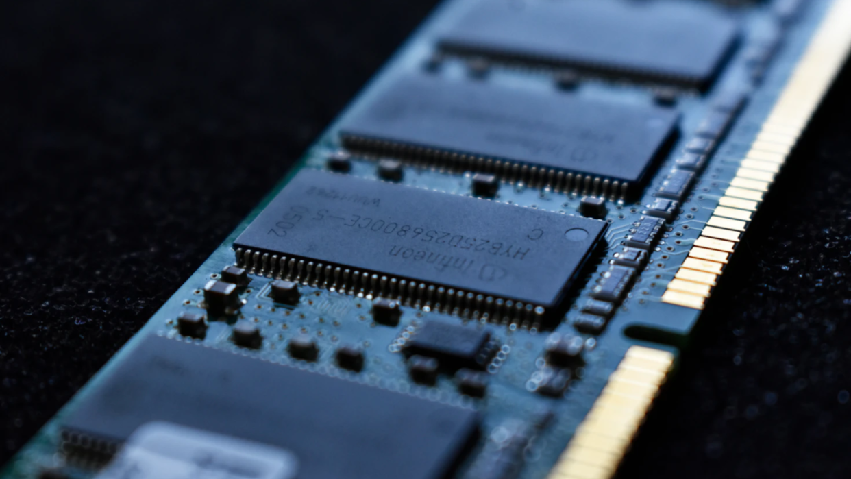  Intense close-up of RAM against a black background. 