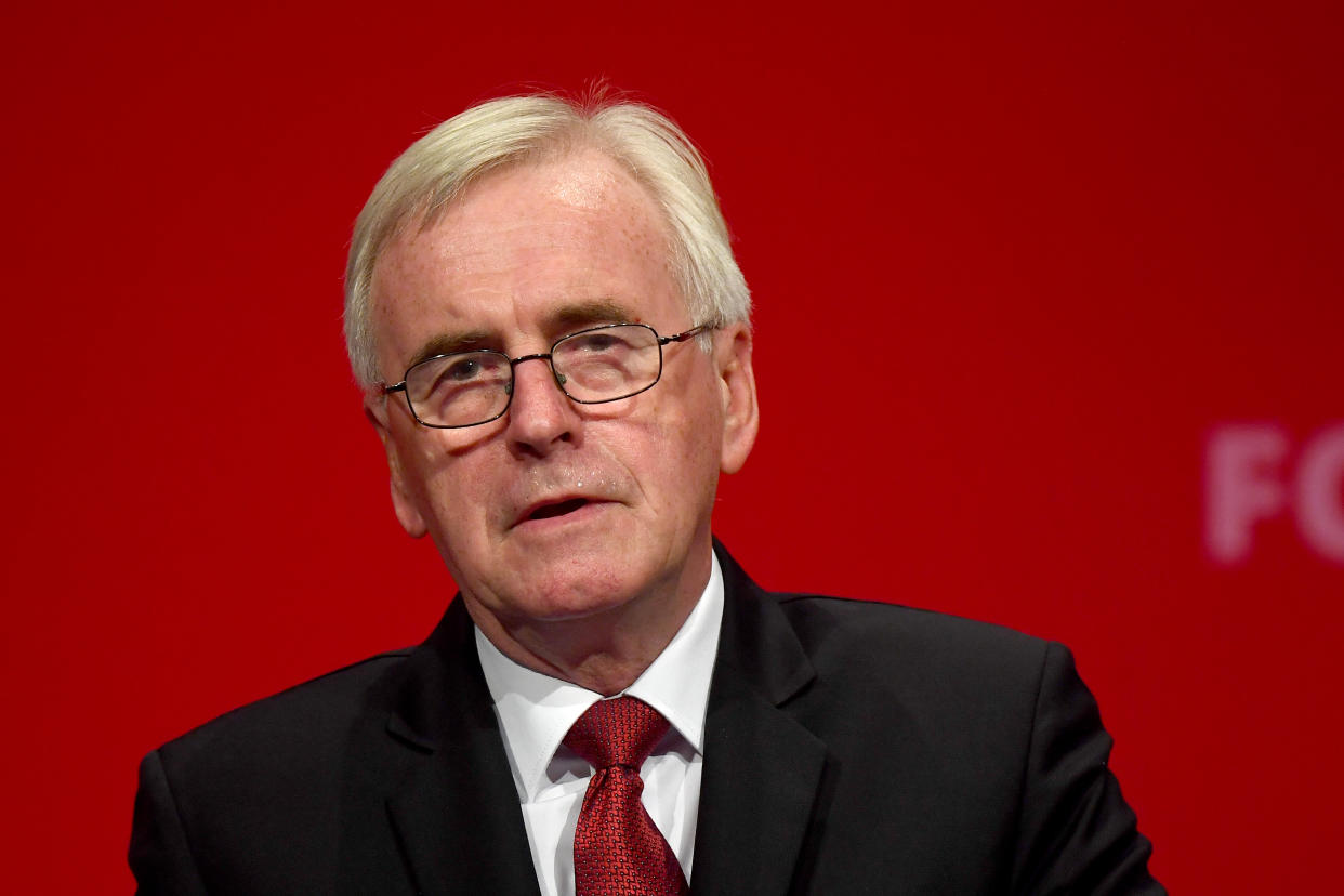 Shadow chancellor John McDonnell delivers his speech during the Labour Party conference in Brighton 