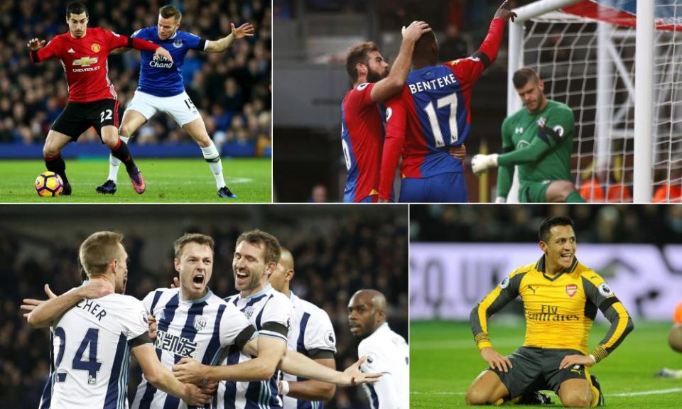 Clockwise from top-left; Tom Cleverley failed to impose, Joe Ledley starred for Crystal Palace, Alexis Sánchez provided Arsenal relief, and Jonny Evans and company will give Diego Costa a true test. 