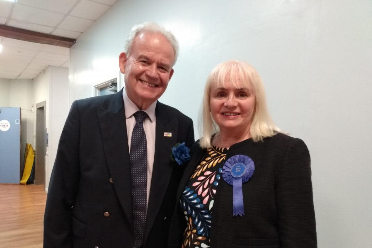 Sir Julian Lewis and his wife Fiona at the New Forest East count <i>(Image: NQ)</i>