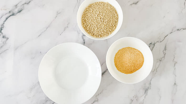 plate and bowls with breadcrumbs