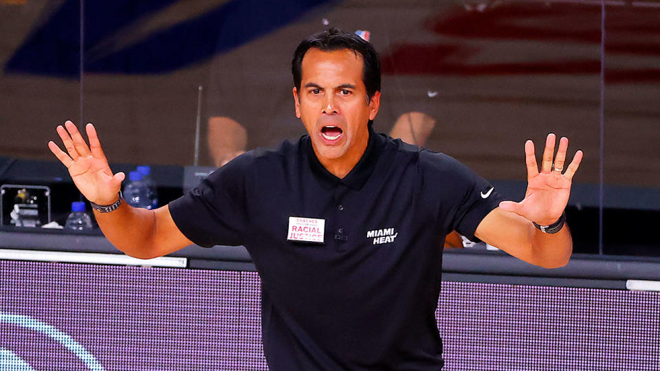 Seen here, Miami coach Erik Spoelstra remonstrates from the sideline.