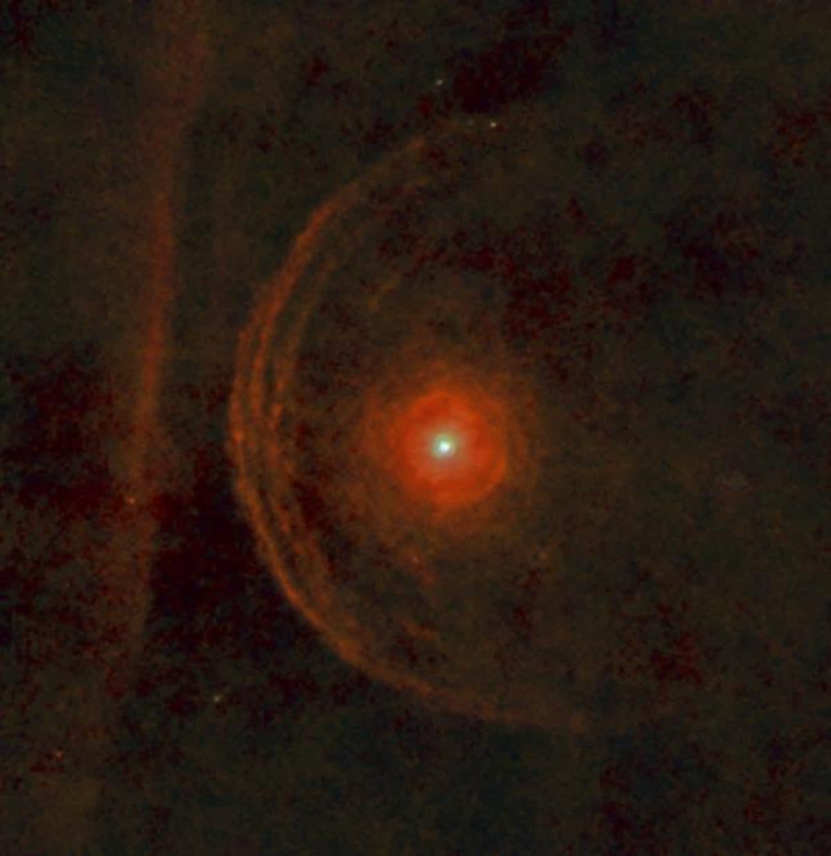 The red supergiant star Betelgeuse is seen surrounded by stellar dust (Nasa)