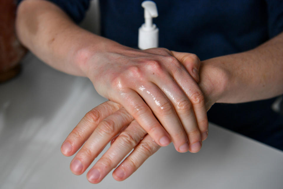 File photo dated 14/3/2020 of a man uses hand sanitiser gel. A number of hand sanitisers have been found containing less alcohol than described via online marketplaces which could leave people unprotected against coronavirus, a Which? investigation has found.