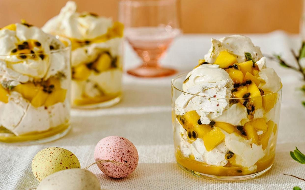 Mango and passionfruit mess with basil and pistachios - Haarala Hamilton