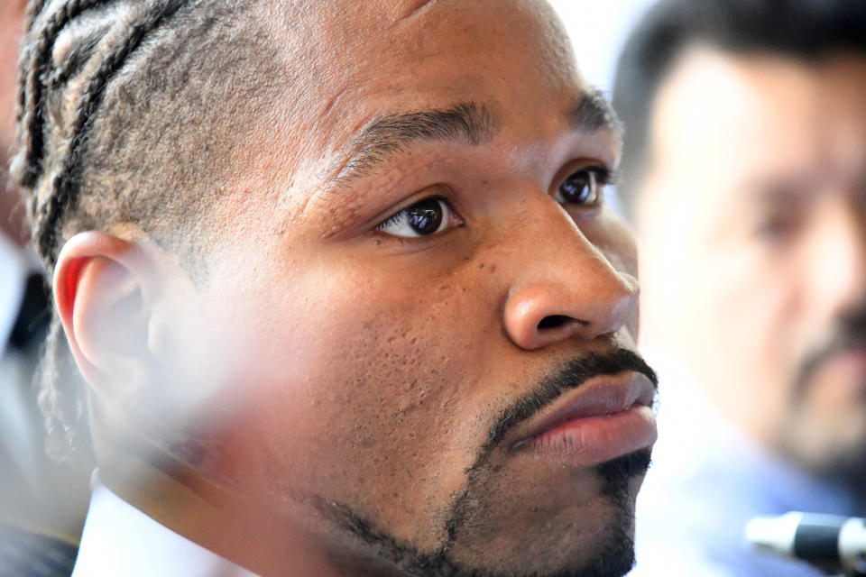 LOS ANGELES, CA - AUGUST 13: Shawn Porter speaks to the media during a press conference at STAPLES Center Star Plaza to preview his upcoming Welterweight World Championship fight against Erroll Spence, Jr. on August 13, 2019 in Los Angeles, California. (Photo by Jayne Kamin-Oncea/Getty Images)