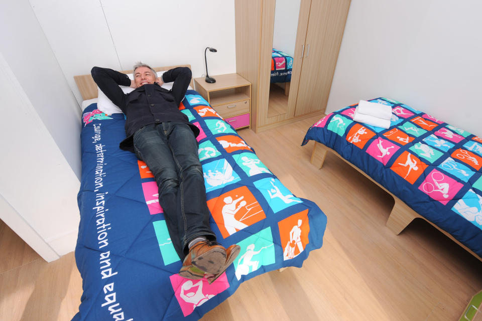 Former Olympic Athlete Jonathan Edwards, who is now Chair of the London Organising Committee of the Olympic Games' Athletes Committee, pictured in a completed apartment bedroom in the Athlete's Village at the Olympic Park in Stratford on March 15, 2012 in London, England. (Photo By Dominic Lipinski - WPA Pool/Getty Images)