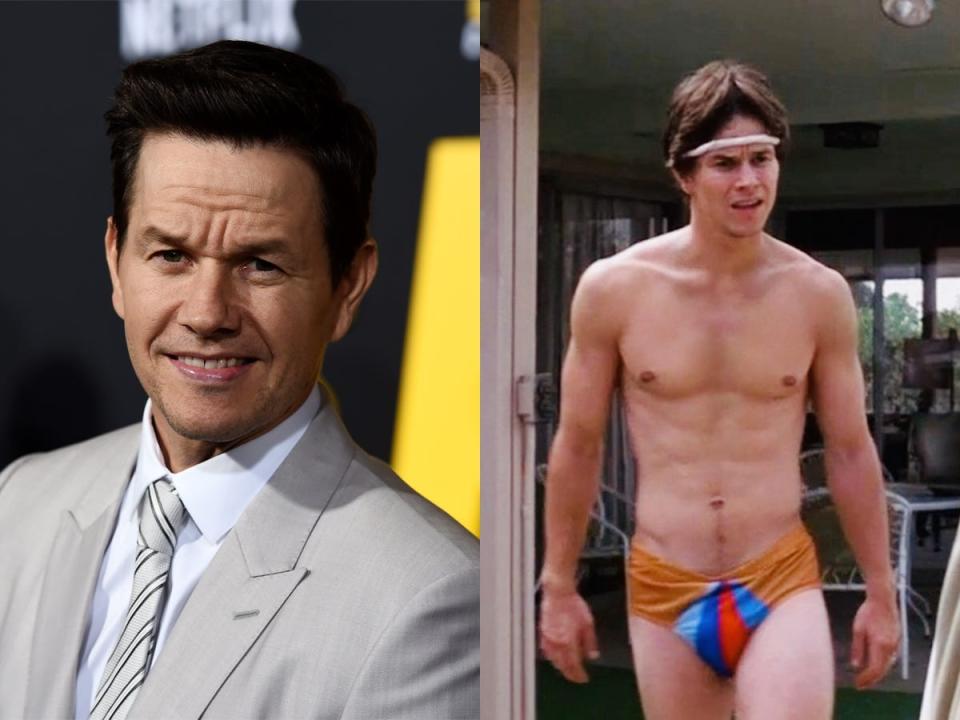 Mark Wahlberg in 2020 (left) and in a still from the 1997 film "Boogie Nights."