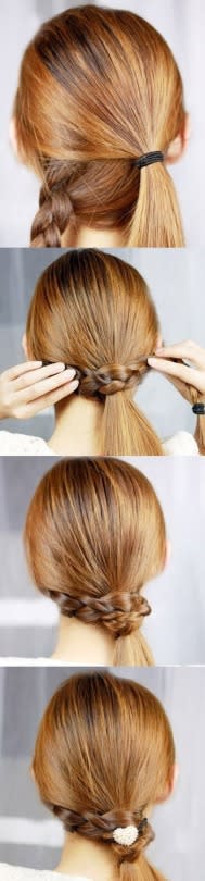 <p>A braid wrapped pony is so simple but so effective. <br></p>
