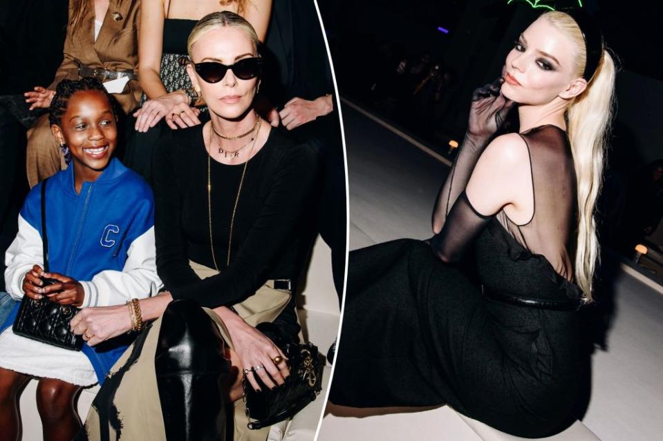 Celeb guests sitting front row at Dior’s recent show at the Brooklyn Museum included Charlize Theron (“Mad Max: Fury Road”) and daughter August, as well as Theron’s cinematic successor in the role of Furiosa, actress Anya Taylor-Joy. Courtesy of Dior