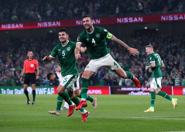 John Egan and Shane Duffy celebrate their side's equaliser